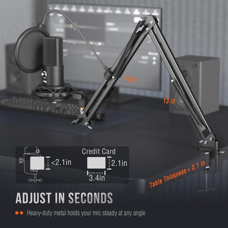 USB Studio Condenser Microphone Kit w/ Boom Arm for PC Streaming T6696