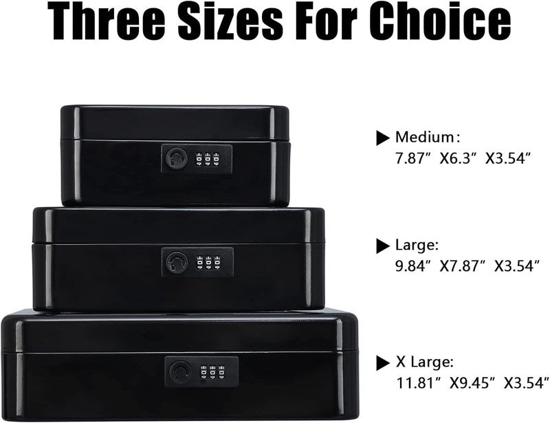 Secure Medium Cash Box with Combination Lock & Tray - Black 7.87"x6.30"x3.54"6