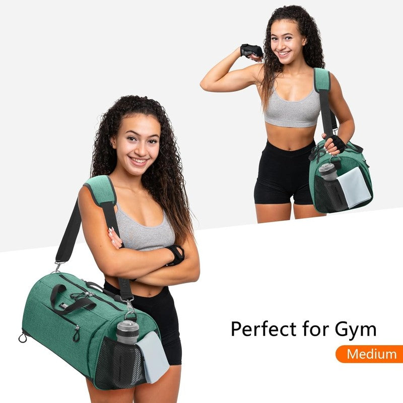 Gym Bag Unisex Duffel Shoe Compartment Wet Pocket Travel Sports Textured Green M2