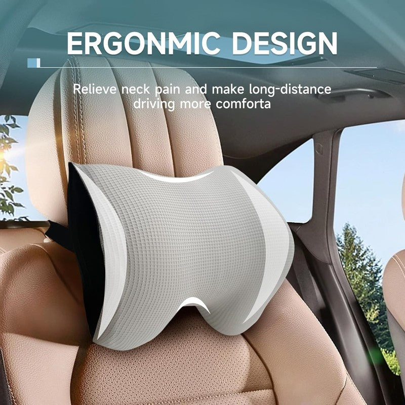 Memory Foam Car Neck Pillow w/ Adjustable Strap & Breathable Cover   Silver3