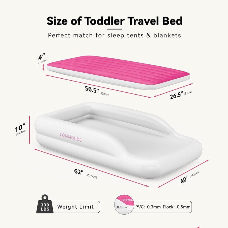 Portable Toddler Travel Bed with Bumpers, Inflatable Kids Air Mattress with Pump1