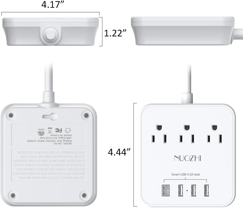 Cruise Approved Power Strip 3 Outlets 4 USB 1 USB C 6FT White6