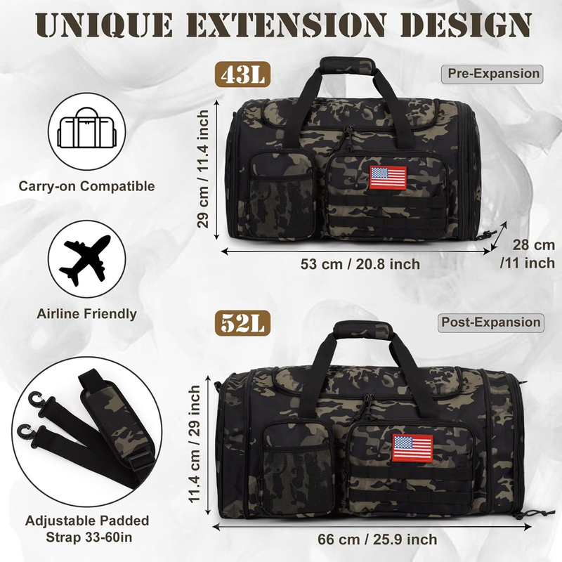 Tactical Duffle Bag for Travel Expandable 52L Large Duffle Bag for Men Gym Duffe3