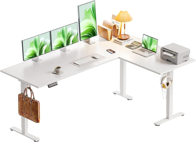 63” Reversible Electric L-Shaped Standing Desk Height Adjustable Corner White0