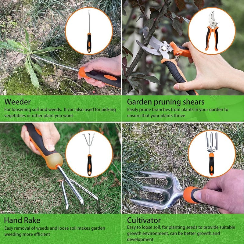 Garden Tool Set, Stainless Steel Heavy Duty Gardening Tool Set, with Non-Slip Ru5