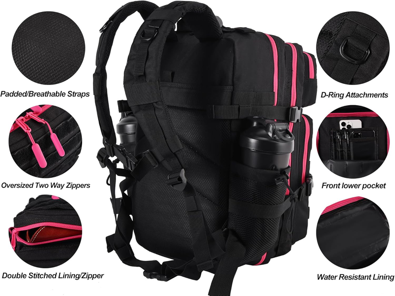 Military 45L Tactical Backpack Black Red Zipper MOLLE Travel Bag3