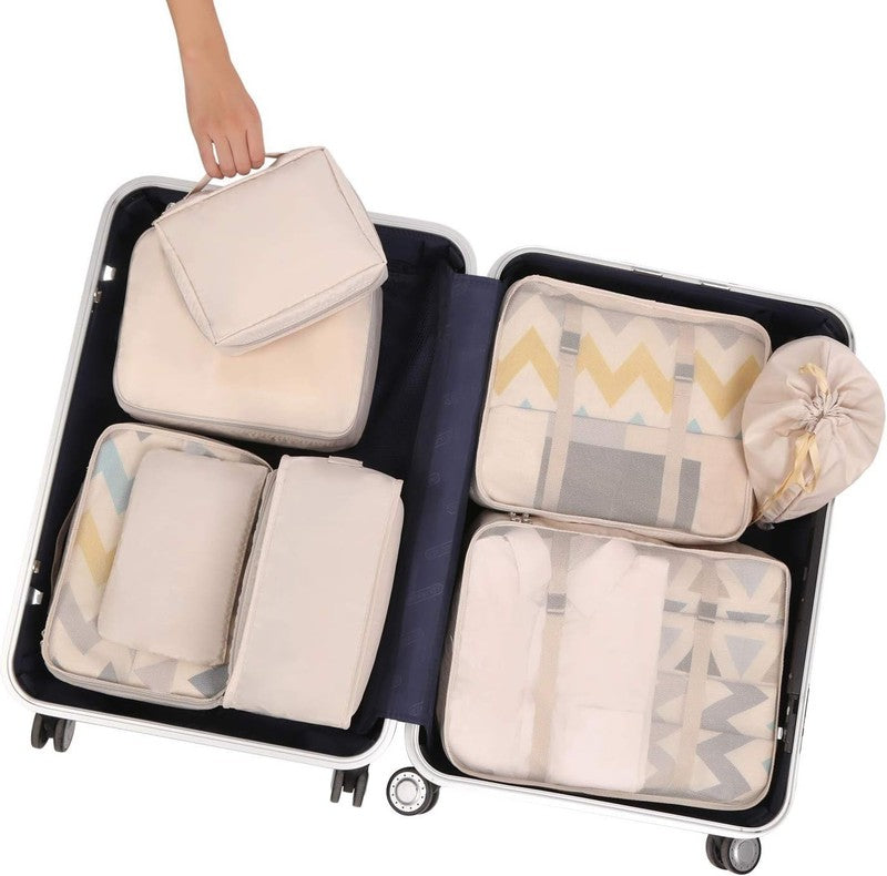 8 Piece Travel Packing Cubes Set   Cream Luggage Organizer Bags5