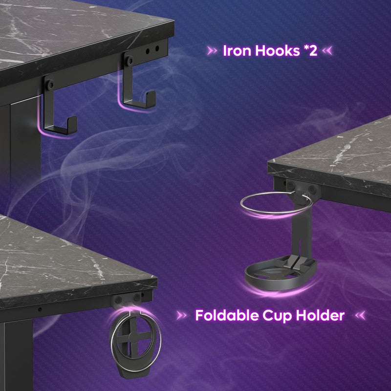 42" LED Gaming Desk PC Computer Table w/ Monitor Stand Black Marble5