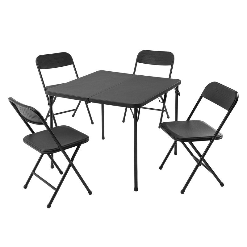 5 Piece Resin Card Folding Table and Four Folding Chairs Set, Black4