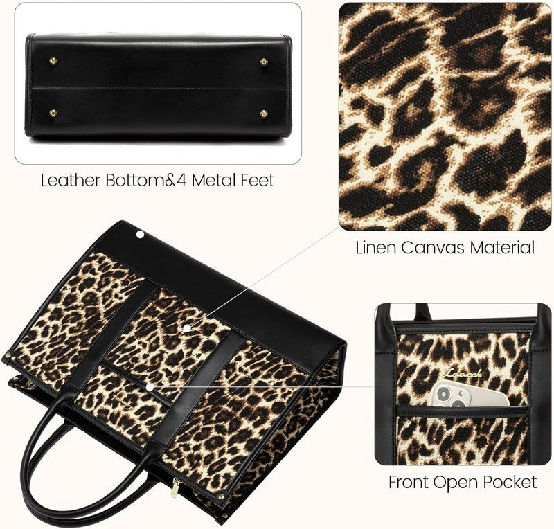 Laptop Tote Bag for Women, Lightweight Pu Leather Work Tote Bag with Clutch Purs4