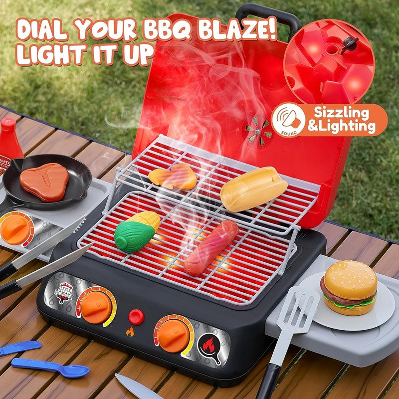 Kids BBQ Grill Playset, Kitchen Toy Set with Pretend Smoke, Light, Sound & Color3