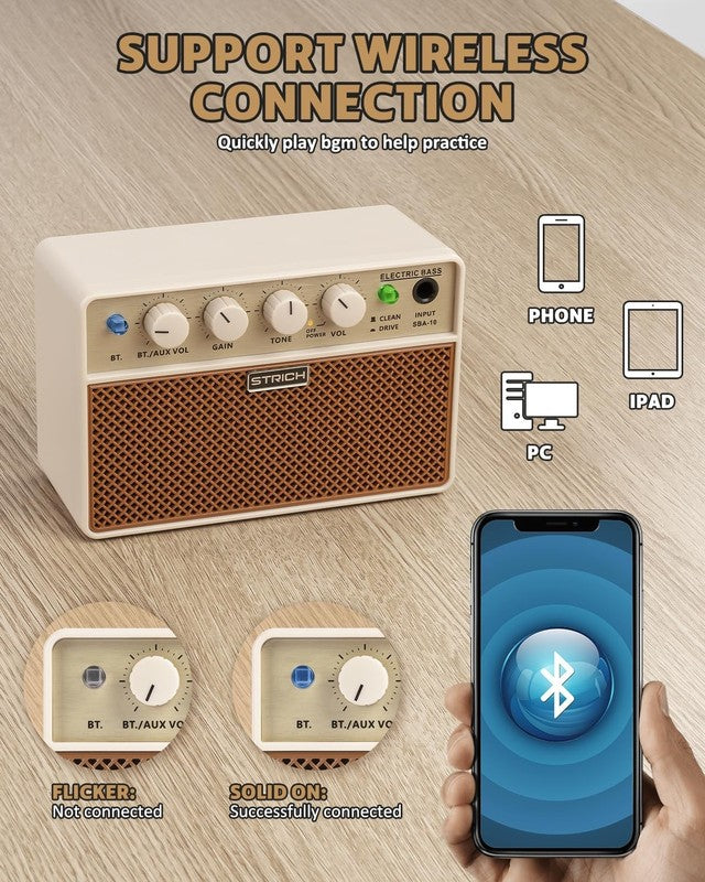 Mini Bass Amp 5W Portable Rechargeable Practice Amp Brown2