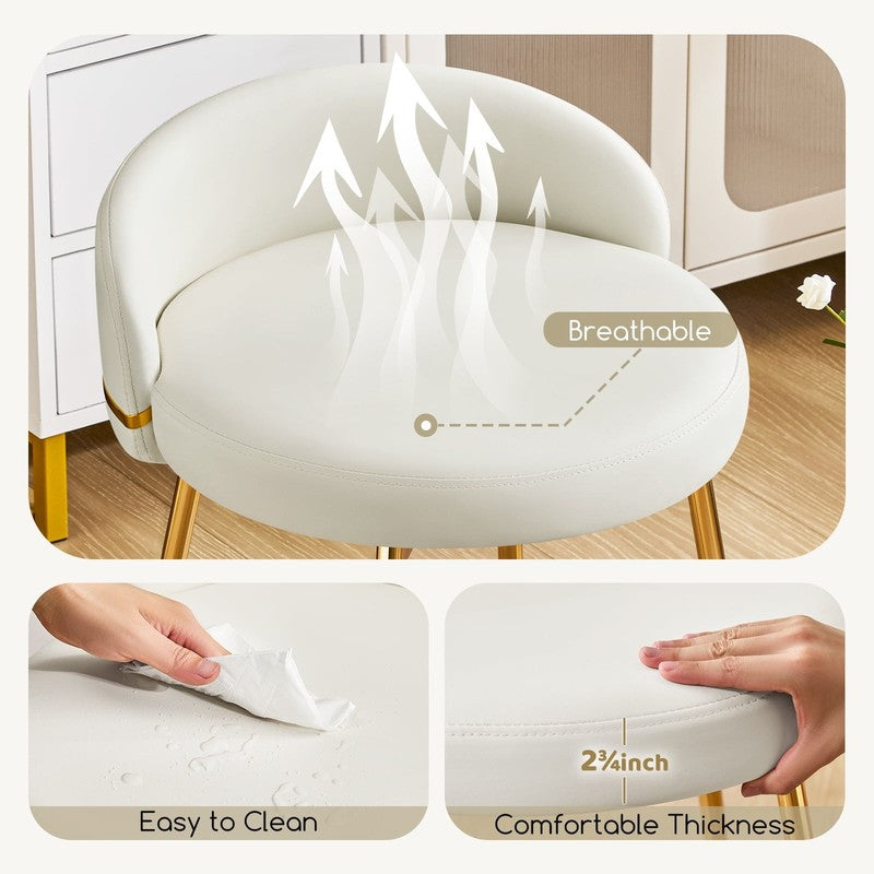 Modern Vanity Makeup Chair White Faux Leather Small Accent Stool7