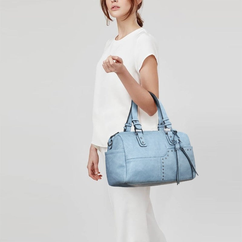 Women Soft Vegan Leather Barrel Bags Large Top Handle Totes Satchel Handbags Sho3