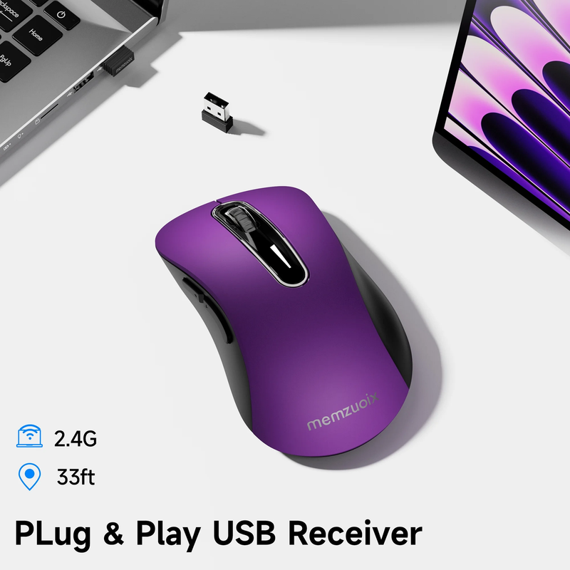 2.4GHz Wireless Mouse 1200 DPI 5 Button USB Receiver for PC Laptop Purple4