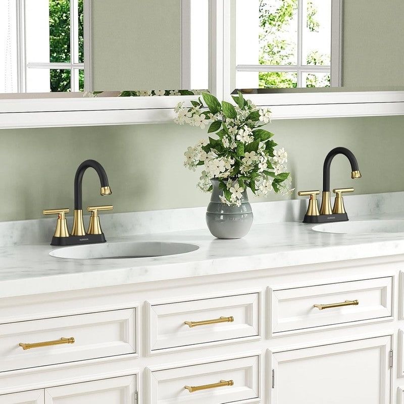 3 Hole Bathroom Faucet Black Gold Centerset Vanity RV w/ Drain Hoses7