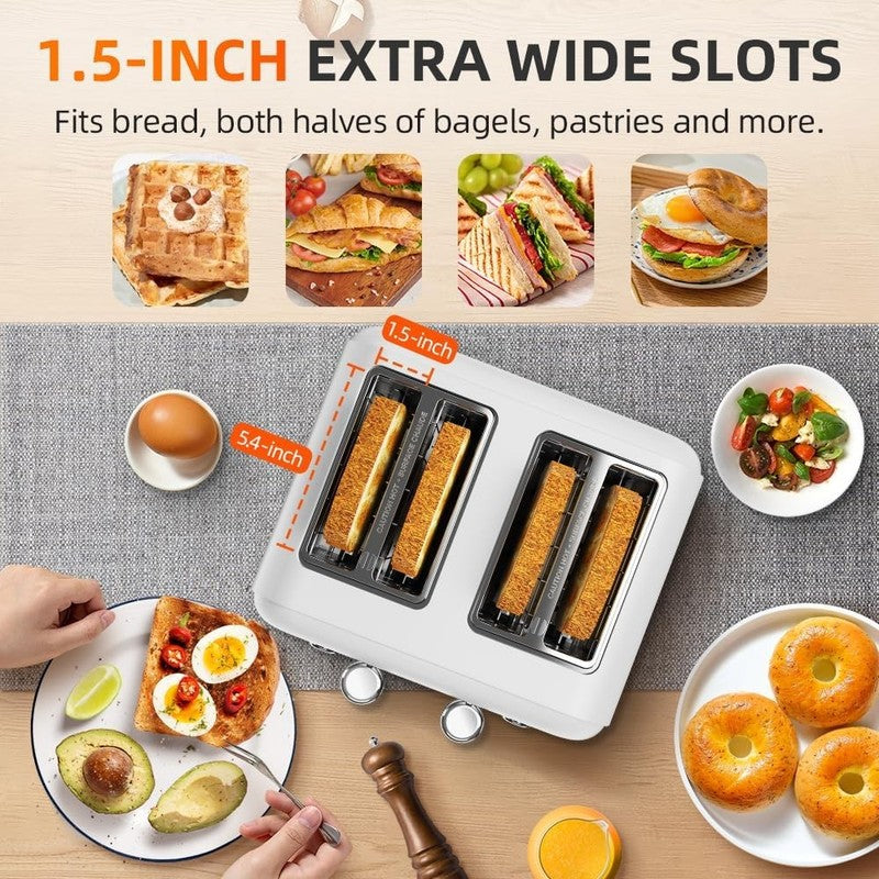 4 Slice Toaster 1500W Dual Control Extra Wide Slots 7 Shade Stainless White5
