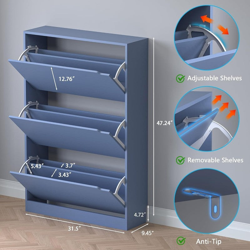 47.2'' Shoe Cabinet 3 Flip Drawers Freestanding Entryway Hallway Storage1