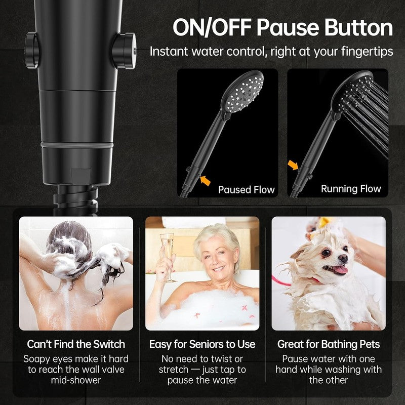 11.8" Rain Shower Head & Handheld Combo, 5-Mode High Pressure Matte Black1