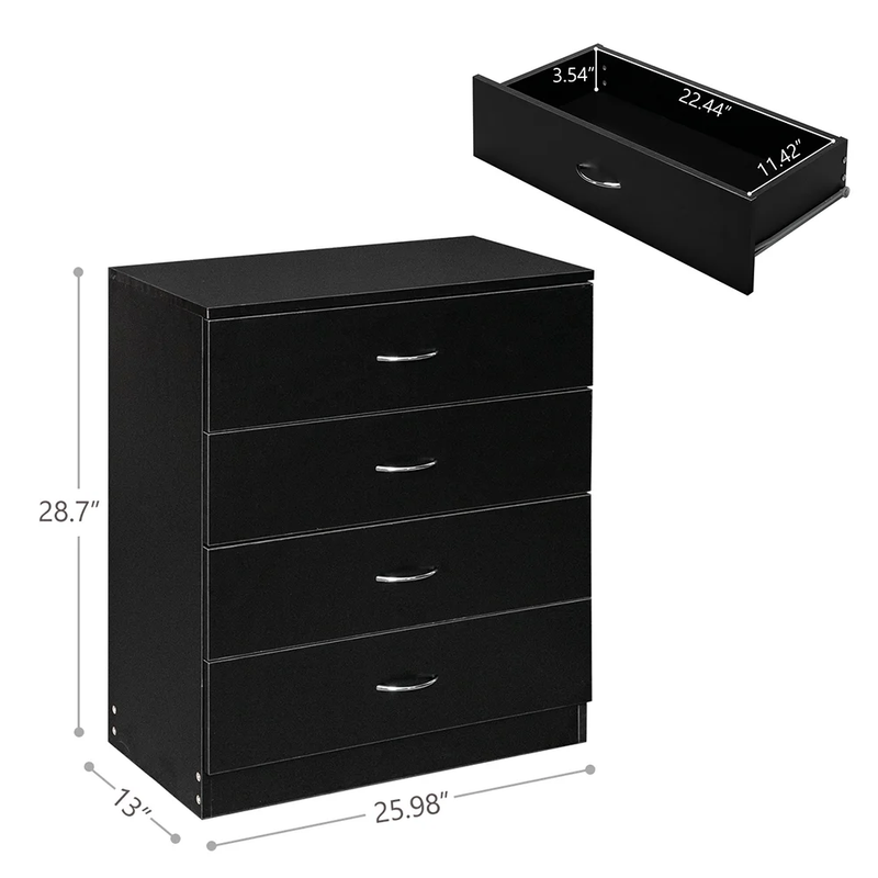 Black Chest of Drawers Dresser Wood Organizer Cabinet, 4 Drawer Nightstand Side3