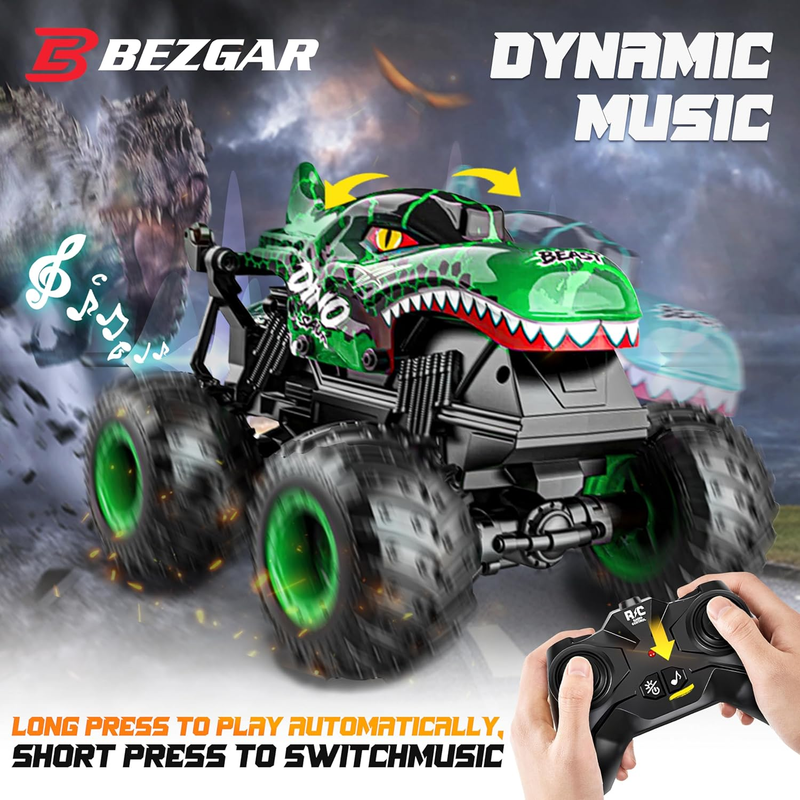 Monster Truck RC Toy 1:20 w/ Lights Music 360° Spins Drifting Dinosaur 4 74