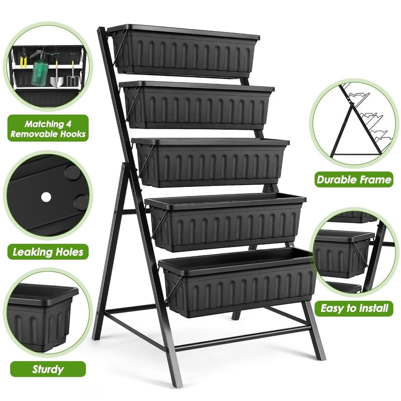 4 Ft Vertical Garden 5-Tier Raised Garden Bed Planter Box for Patio Balcony Flow1