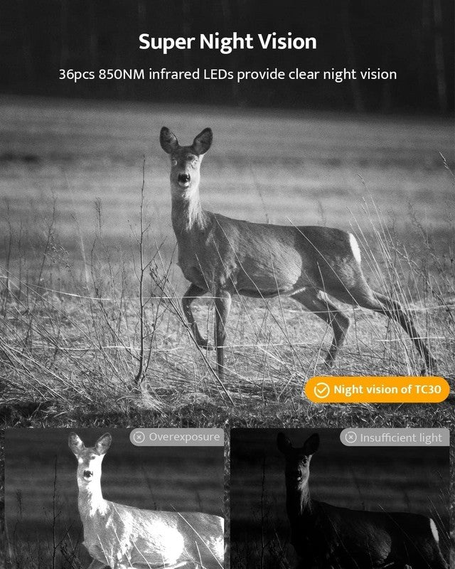 Trail Camera 4K 36MP Game Cam 8 Batteries 32GB Night Vision IP66 120° 2" Screen5