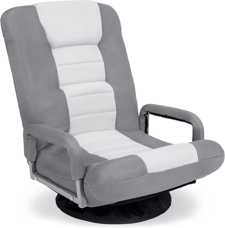 Gaming Floor Rocker Chair 360° Swivel, Lumbar Support, Gray/White9