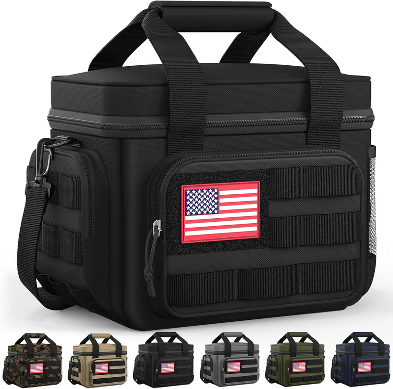 Insulated Tactical Lunch Bag Cooler for Men & Women Black 11"x8"x7"9