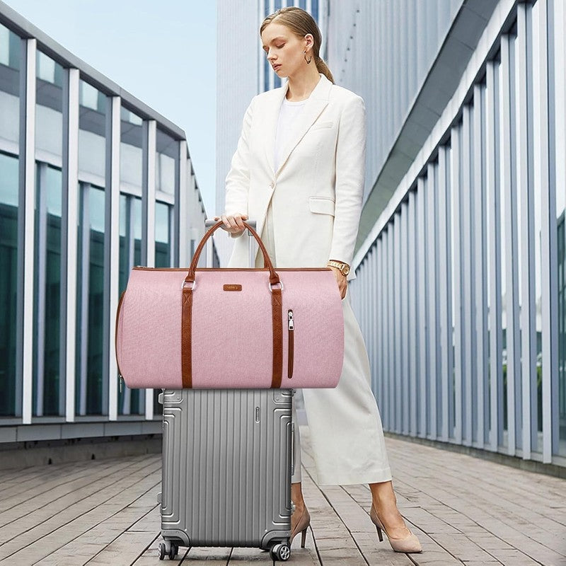2Pc Pink 2in1 Garment Duffle Bag w/ Toiletry Hanging Suit Travel Carry5