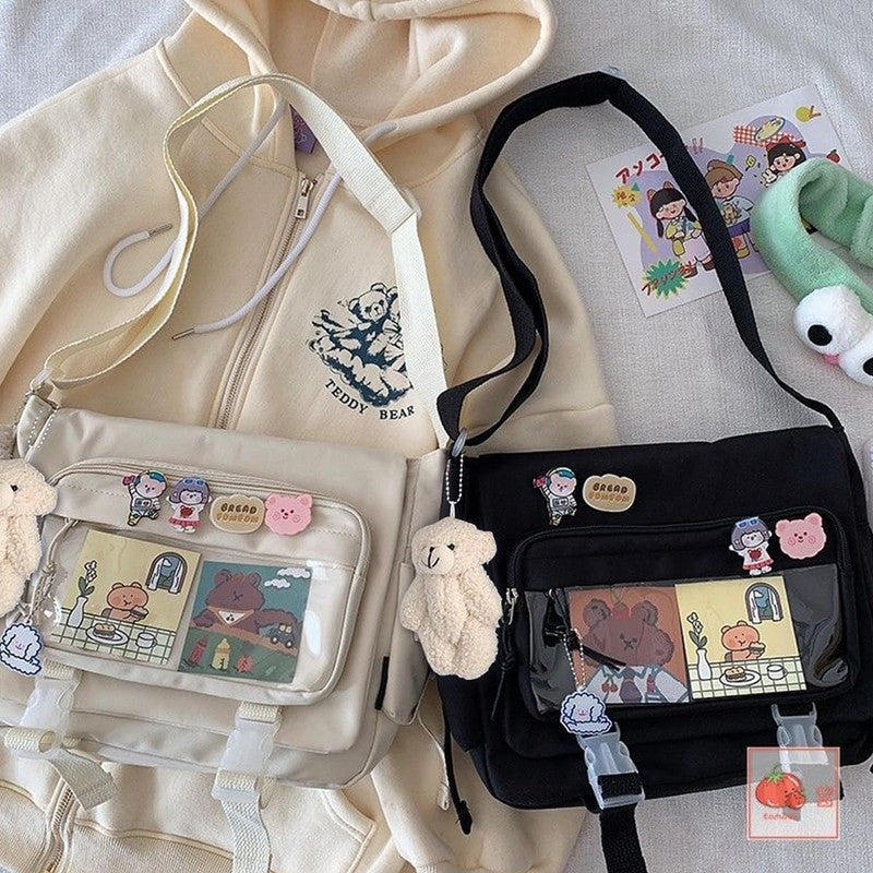 Kawaii Ita Crossbody Bag Women Pin Plush Bear Japanese Y2K Shoulder Purse2