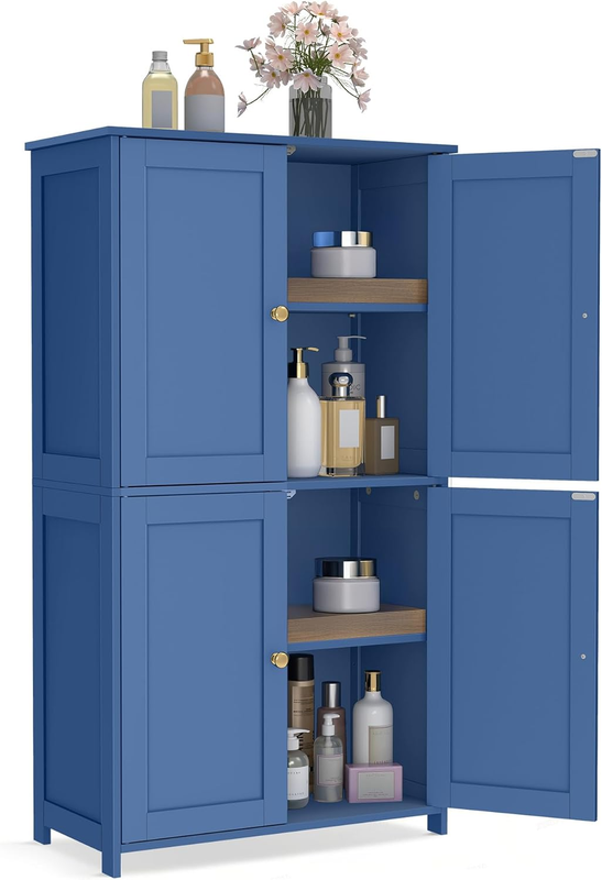 Shaker Floor Storage Cabinet 4 Door 2 Shelves Tall Organizer Bijou Blue8