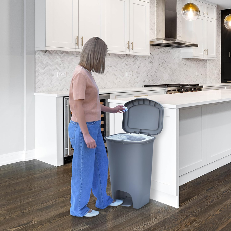 Kitchen Trash Can 13 Gallon Step Pedal Lid Odor Proof Grey Bin7