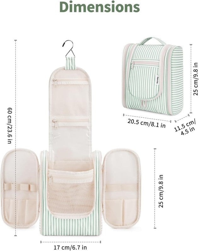 Small Striped Hanging Travel Toiletry Bag Makeup Organizer Mint Green Stripe4