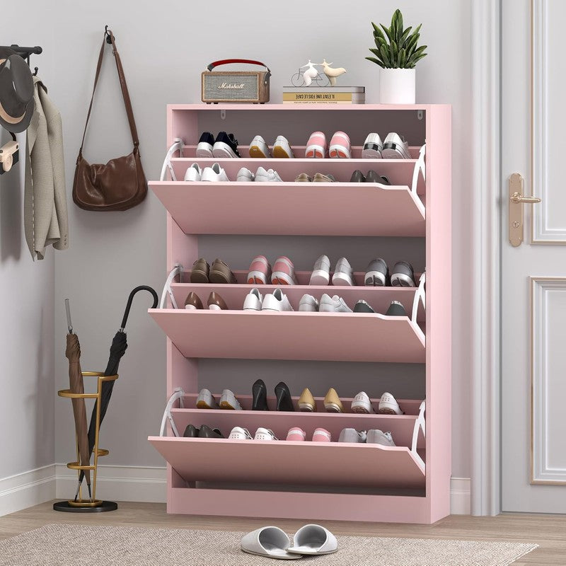 47.2'' Shoe Cabinet 3 Flip Drawers Freestanding Entryway Hallway White/Pink6