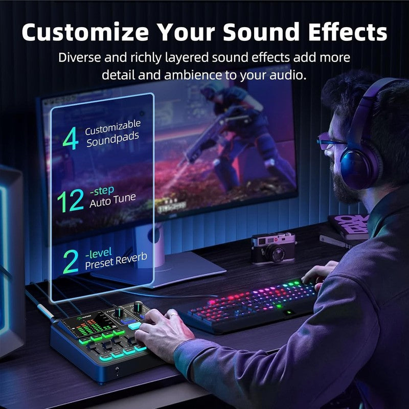 PUPGSIS Gaming Audio Mixer PC Podcast Streaming 48V Phantom Voice Changer3