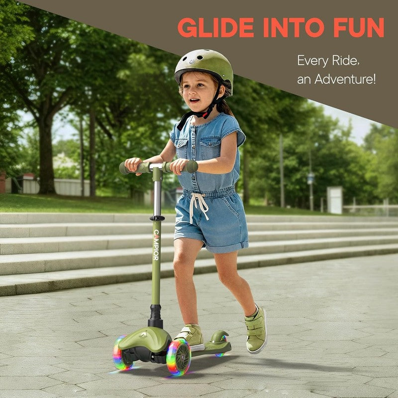 Kids 3 Wheel Scooter Lean to Steer LED Wheels Adjustable Handlebar Neon Green2