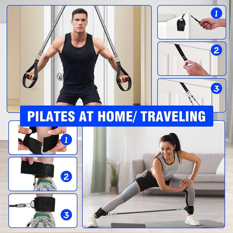 Pilates Bar Kit w/ Stackable Resistance Bands Full Body Home Gym Workout8