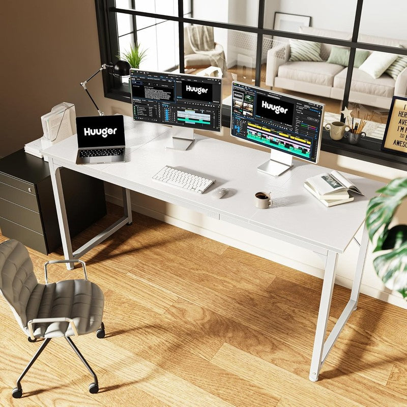 63'' Computer Gaming Desk w/ Storage Office Writing Desk Metal Frame White5