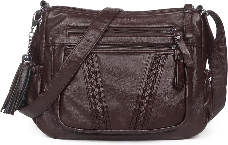 Women Crossbody Bag Tassel PU Leather Shoulder Handbag Purse Pocketbook0
