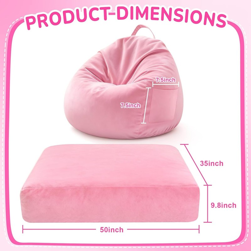 Kids Bean Bag Chair Bed Convertible Beanbag Sofa Bed Corduroy Pink2
