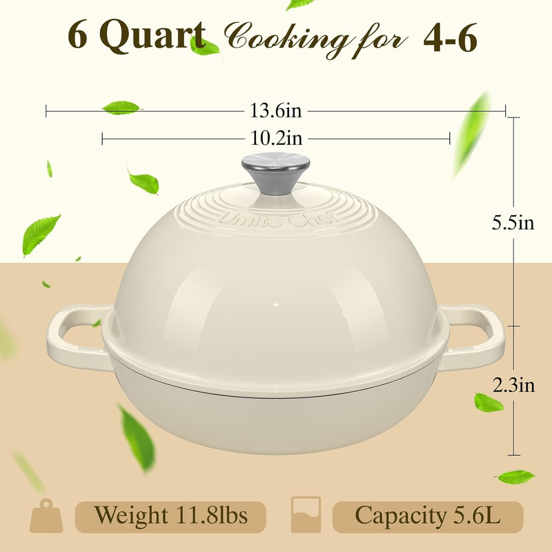 Enameled round Cast Iron Bread Oven, 6 Qt Cast Iron Dutch Oven for Homemade Sour7