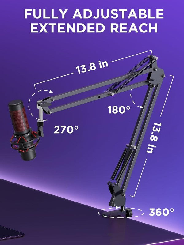 Microphone Boom Arm Stand with Shock Mount Pop Filter for Yeti HyperX Snowball3