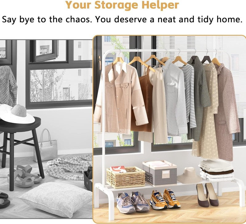 Metal Clothes Rack with Bottom Shelf, Garment Rack for Hanging Clothes White5