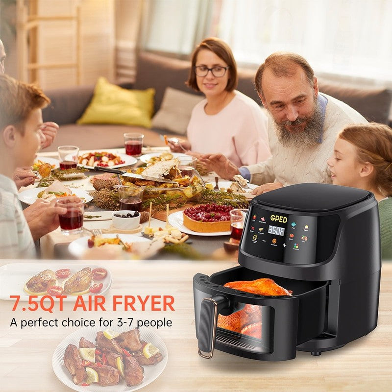 Air Fryer 8 in 1 Oilless Oven Visible Window Nonstick Basket Black 7.5QT6
