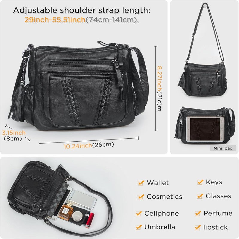 Women Crossbody Bag Tassel PU Leather Shoulder Handbag Purse Pocketbook2