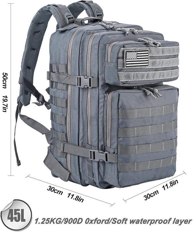 Military 45L Tactical Backpack Grey MOLLE Assault Pack Travel Bag2
