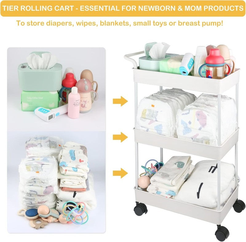 Baby Diaper Caddy, Plastic Movable Cart for Newborn Nursery Essentials Diaper St2