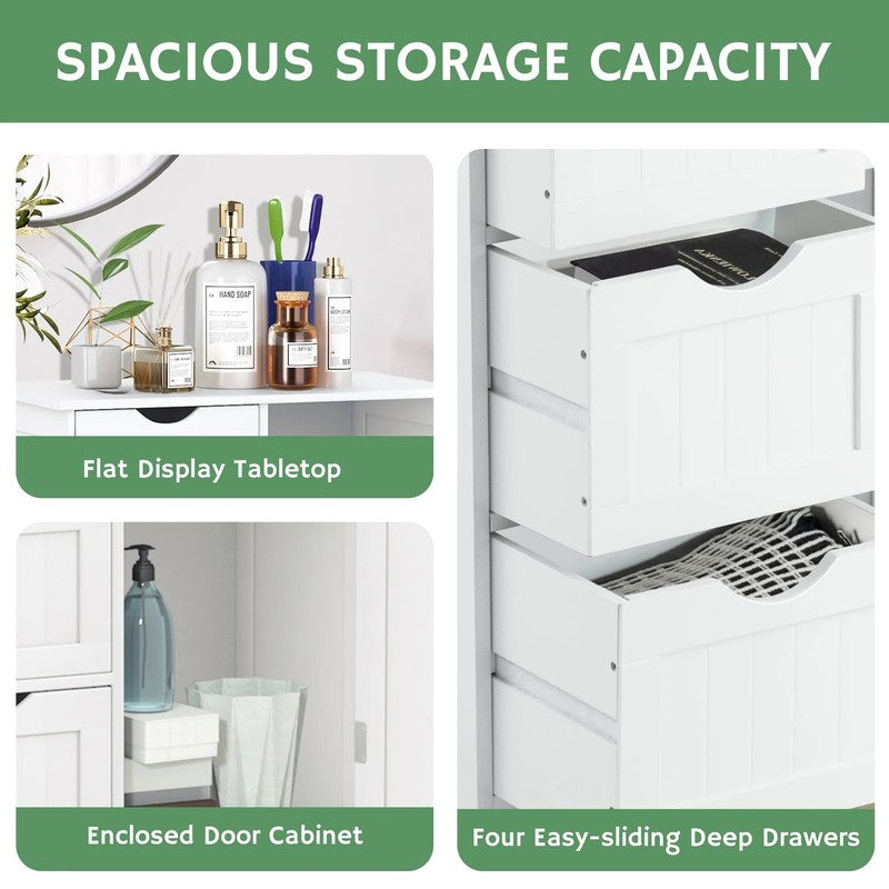 Wooden Bathroom Floor Storage Cabinet with 4 Drawers Cupboard and Shelves2