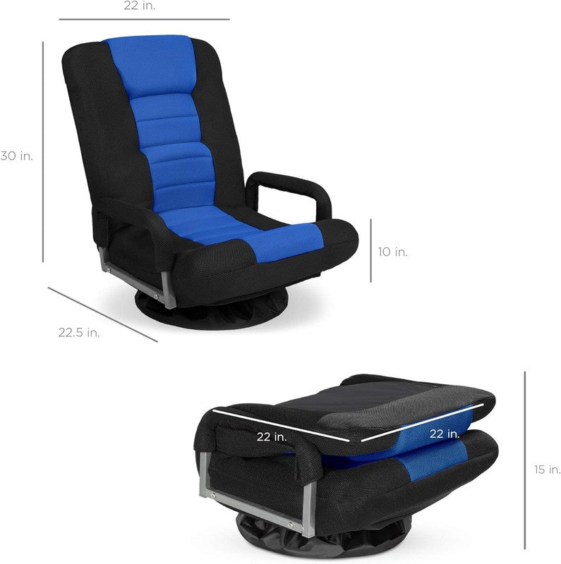 Gaming Floor Rocker Chair 360° Swivel, Lumbar Support, Foldable Back Black/Blue1